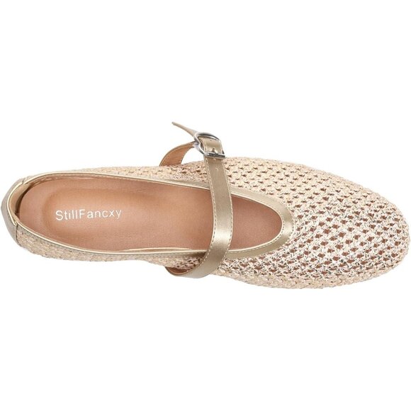 Women's Gold Mesh Ballet Flats Adjustable Strap Mary Jane Casual Office Shoes - Picture 3 of 6